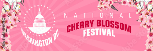 Pink cherry blossom banner Capitol dome Washington DC spring festival poster