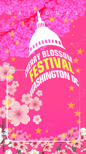 Cartel rosa festival cerezos Capitolio Washington primavera cultura turismo