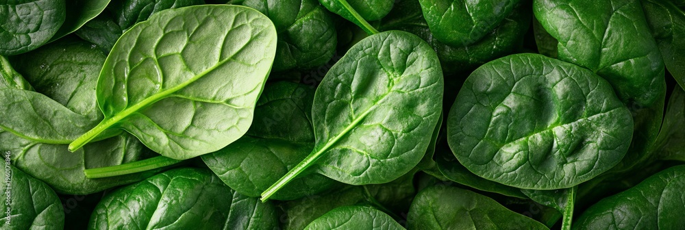 Obraz premium Studio Shot of Fresh Green Spinach Leaves Layered Densely with Glossy Surfaces and Soft Illumination