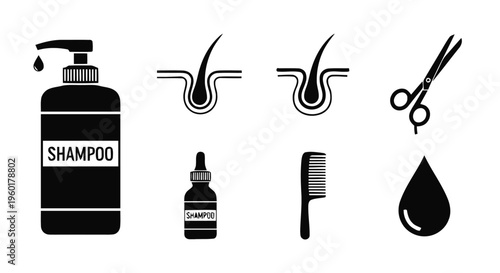 Vector illustration of hair care and grooming icons set