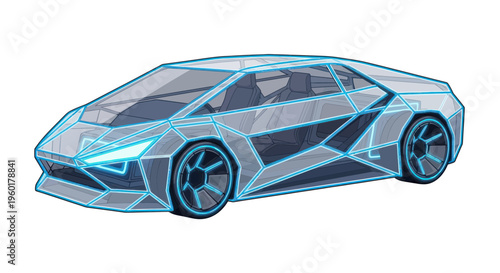 Futuristic Sports Car Blueprint, Wireframe Design, Electric Vehicle Concept
