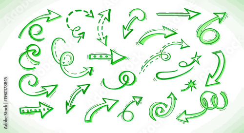 Green Hand Drawn Arrows Collection: Directional Symbols and Design Elements