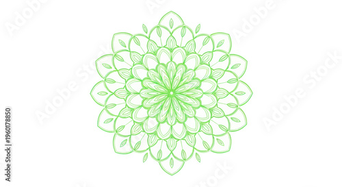 Green Mandala Flower Pattern, Geometric Nature Design, Spiritual Symmetry