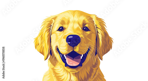 Happy Golden Retriever Dog Portrait, Smiling Pet with Open Mouth, Isolated on White Background