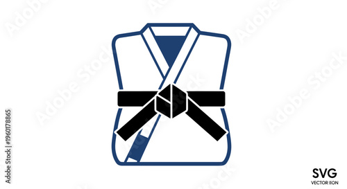 Martial Arts Gi Icon with Black Belt Knot - Karate, Judo, Jiu Jitsu Uniform