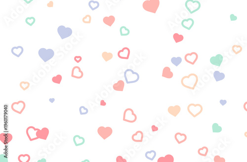 パステルカラーのハートが散らばるかわいい装飾パターン背景