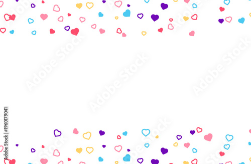 カラフルなハートが散らばるポップなフレーム背景