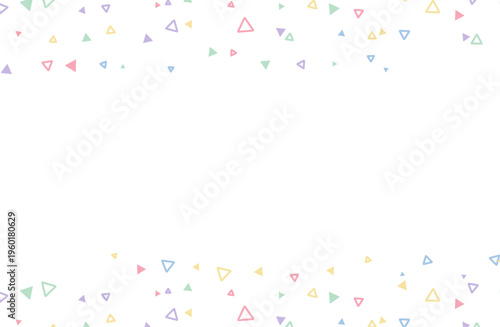 パステルカラーの三角形が散りばめられたフレームデザインの抽象背景