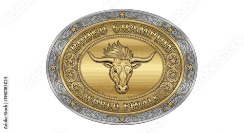 Western Belt Buckle with Bull Head Design, Rodeo Championship Award