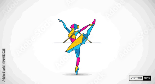 Abstract Ballet Dancer Performing Arabesque Pose, Colorful Geometric Style
