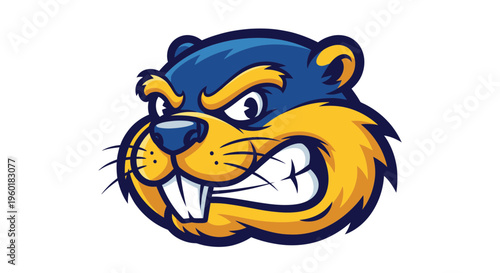Angry Beaver Mascot Head, Aggressive Rodent Character, Sports Team Logo