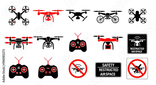 Drone Icons and Remote Controls Set - Aviation Technology Collection