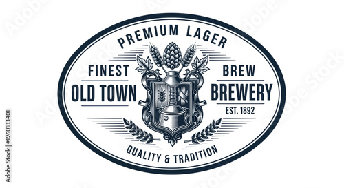 Old Town Brewery Emblem: Premium Lager, Quality, Tradition, Est. 1892