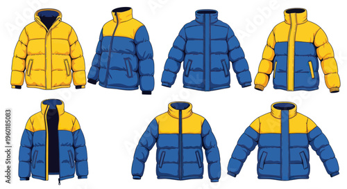 Collection of Padded Winter Jackets in Blue and Yellow