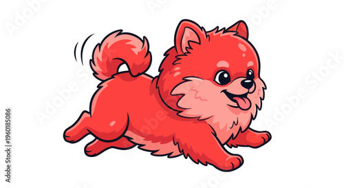 Cute red cartoon dog running happily, isolated on white background.