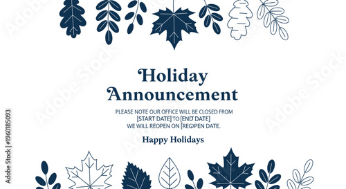 Holiday Announcement - Office Closure Notice with Festive Leaf Border