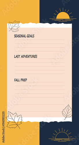 Autumn themed planner page with sections for seasonal goals and fall prep
