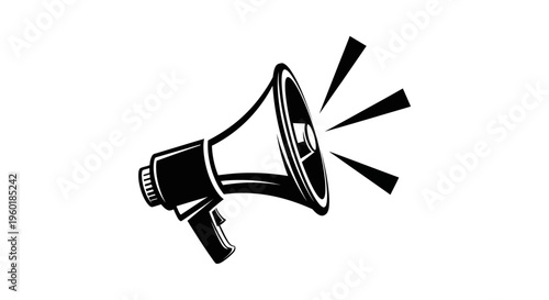 Black and white megaphone icon for announcement and communication.