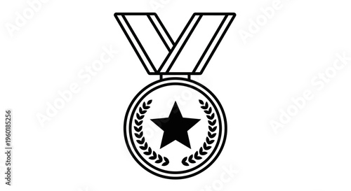 Black and white line art illustration of a medal with a star.