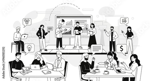 Diverse Business Professionals Collaborating in a Modern Office Setting.