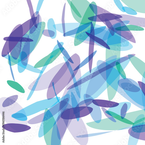 Abstract colorful shapes and lines in blue green and purple hues on white background for design and decoration elements
