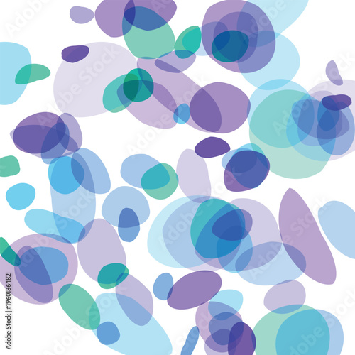 Colorful abstract composition of overlapping blue green and purple circles on white background for design and decoration purposes