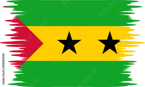 Sao Tome and Principe flag with brush or torn paper effect in high quality