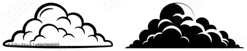 Fluffy cloud silhouettes and outline set for sky nature landscape and weather icon design