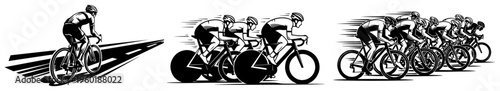 Road cycling race collection with professional cyclists in peloton and solo rider for sports design