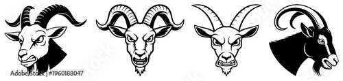 Goat and ram head mascot logo collection set with horns for sports team and outdoor emblem design