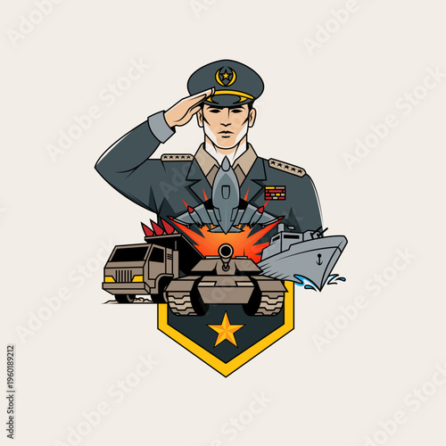 Military Commander with Combined Armed Forces Illustration