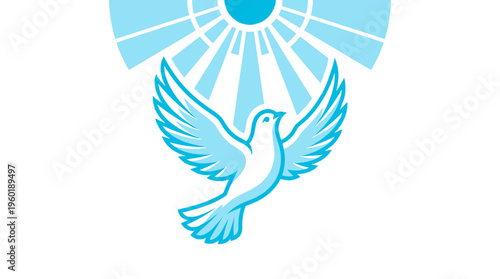A serene dove with spread wings ascending towards radiating light, symbolizing peace and spirituality