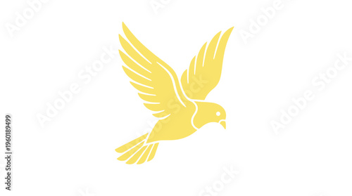 An elegant, golden bird in flight, a symbol of freedom, hope, and peace. A graceful bird with wings outstretched, set against a pristine backdrop, creating a sense of serenity. 