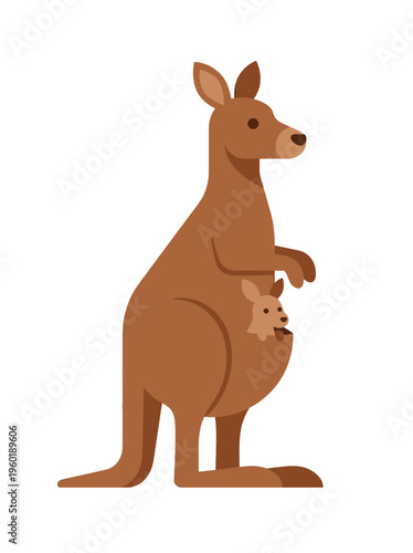 A stylized image of a kangaroo with a joey in its pouch