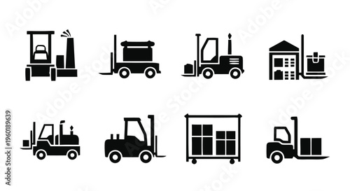 Vector illustration of set of forklift and warehouse logistics icons