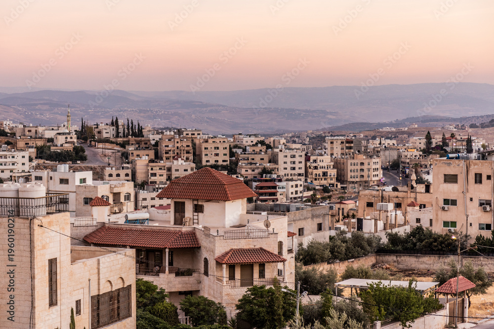 Fototapeta premium Sunset aerial view of Jerash town, Jordan