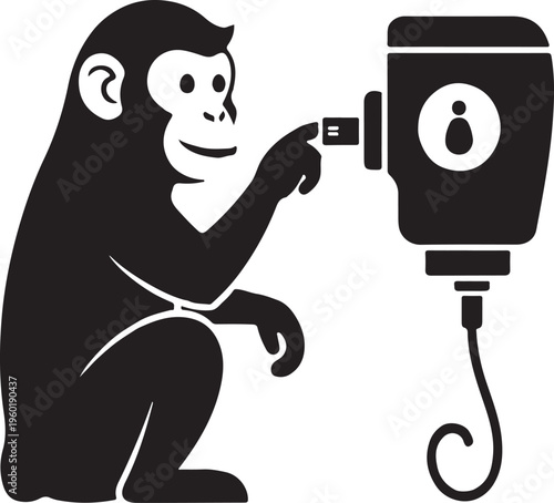 Monkey using a payment terminal.