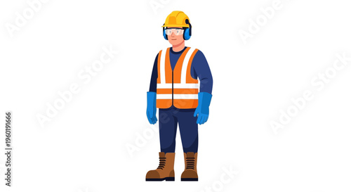 A worker wearing safety gear follows standard procedures in a warehouse.