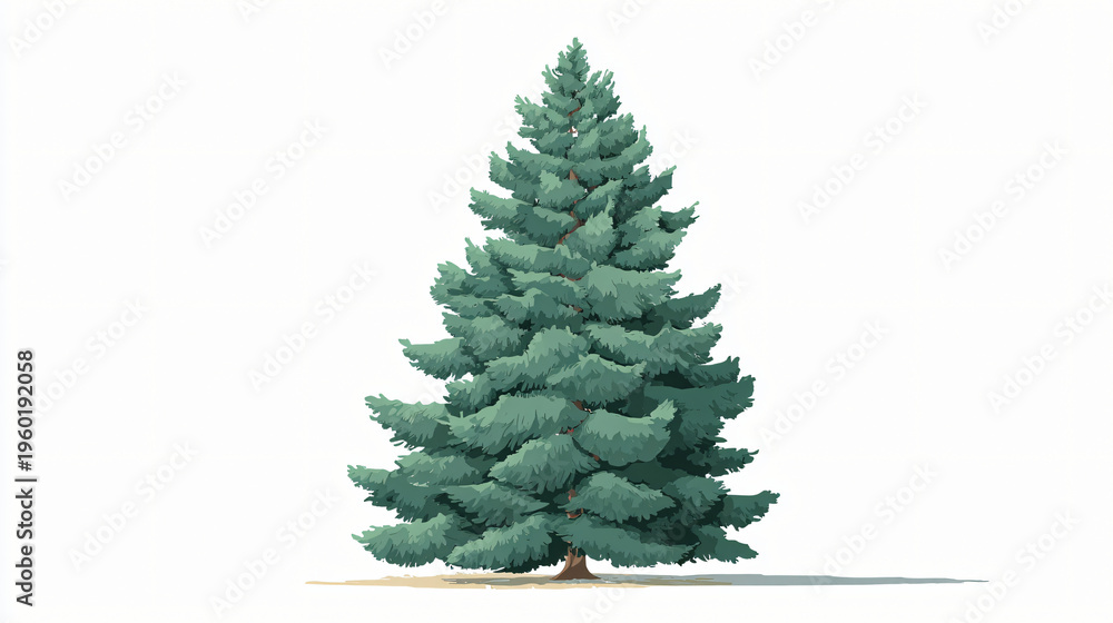 Fototapeta premium Tall green pine tree with dense foliage on white background