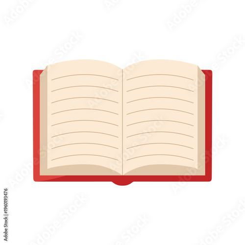 Open red notebook with lined pages for education, journaling and back to school stationery design