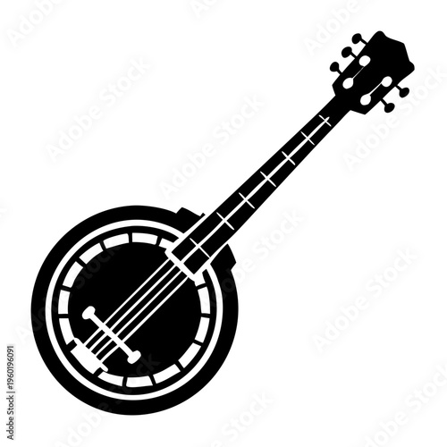 banjo silhouette icon illustration for music string instrument and folk performance design