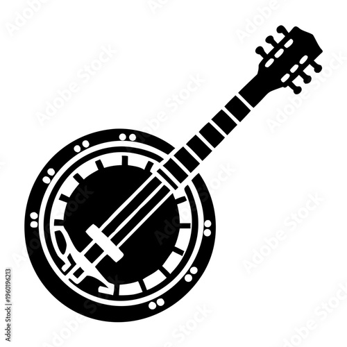 banjo silhouette icon illustration for music string instrument and folk performance design