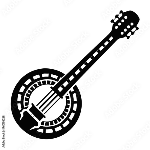 banjo silhouette icon illustration for music string instrument and folk performance design
