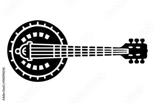 banjo silhouette illustration for music string instrument and folk performance design