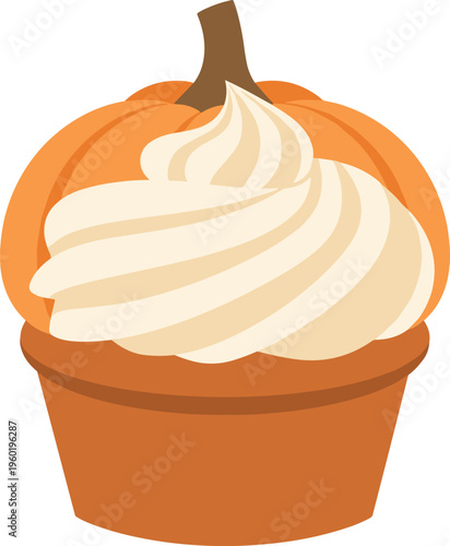 An illustration of a pumpkin shaped dessert with whipped cream topping
