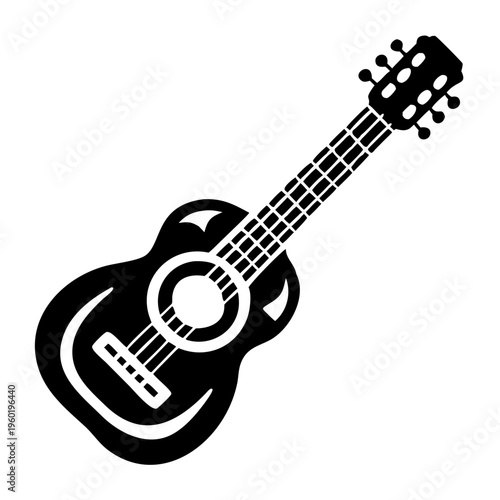 acoustic guitar silhouette icon illustration for music string instrument and live performance design