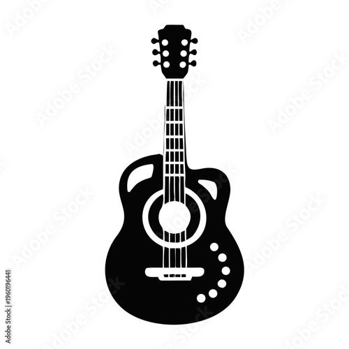 acoustic guitar silhouette icon illustration for music string instrument and live performance design