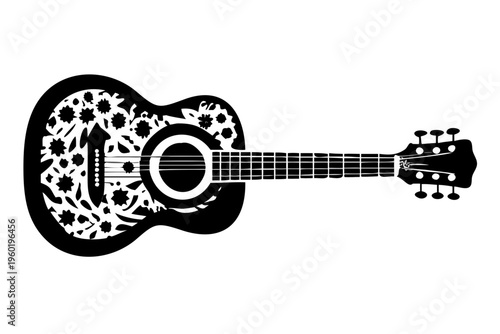 acoustic guitar silhouette illustration for music string instrument and live performance design