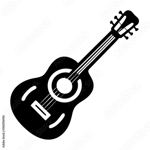 acoustic guitar silhouette icon illustration for music string instrument and live performance design