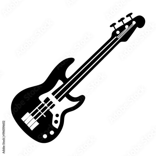 bass guitar silhouette icon illustration for music string instrument and rhythm performance design